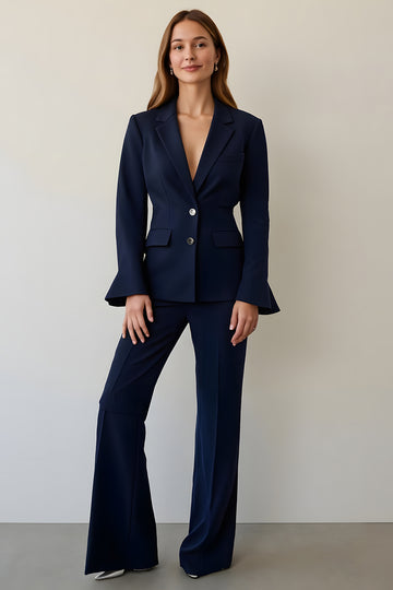 Navy Notched Lapel Single Breasted Business Suit